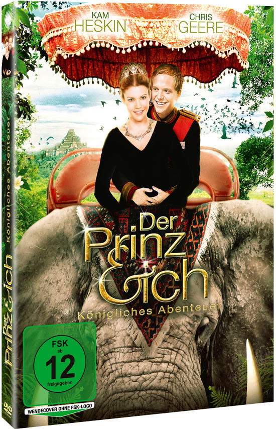 DVD-Hülle mit einem Paar auf einem Elefanten, Filmtitel: Der Prinz & Ich, und Schauspielernamen.