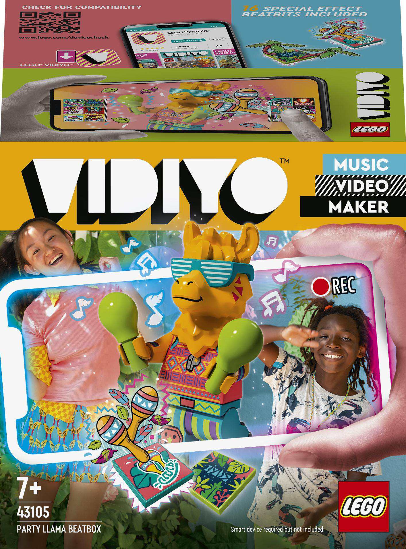 Lego Vidiyo Party Llama Beatbox Box mit einer Lama-Figur und zwei Kindern.