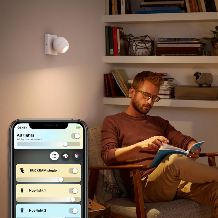 Foco - Philips Hue Buckram Single, 1 Foco, Inteligente, Interior, LED, Luz blanca y color, Domótica, Blanco