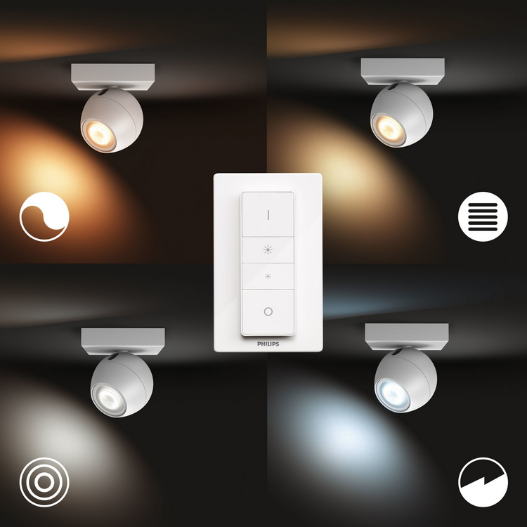 Foco - Philips Hue Buckram Single, 1 Foco, Inteligente, Interior, LED, Luz blanca y color, Domótica, Blanco