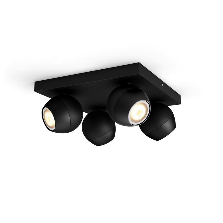 Foco - Philips Hue Buckram, 4 Focos, Inteligentes, Interior, LED, Luz blanca y color, Domótica, Negro