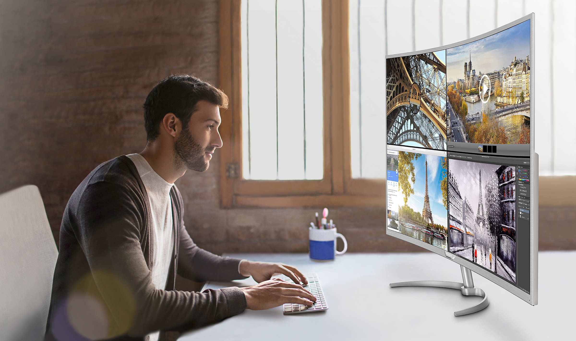 PHILIPS 40" 40" BDM4037UW/00- 4K 4ms MultiView Dp Port VA Curved Monitör 