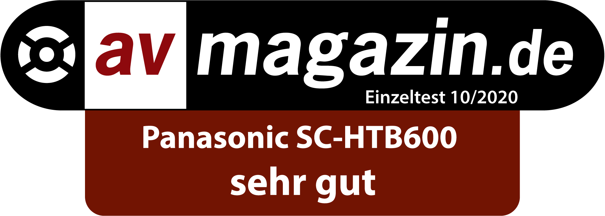 Logo von av magazin.de, Bewertung von Panasonic SC-HTB600 als 'sehr gut'.