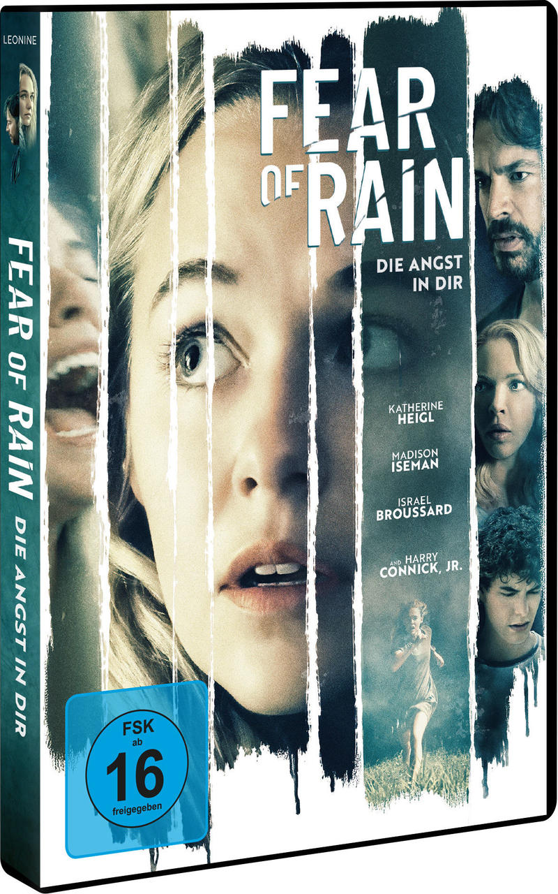 DVD-Cover eines Films, mit dem Gesicht einer Frau und dem Text 'Fear of Rain'.