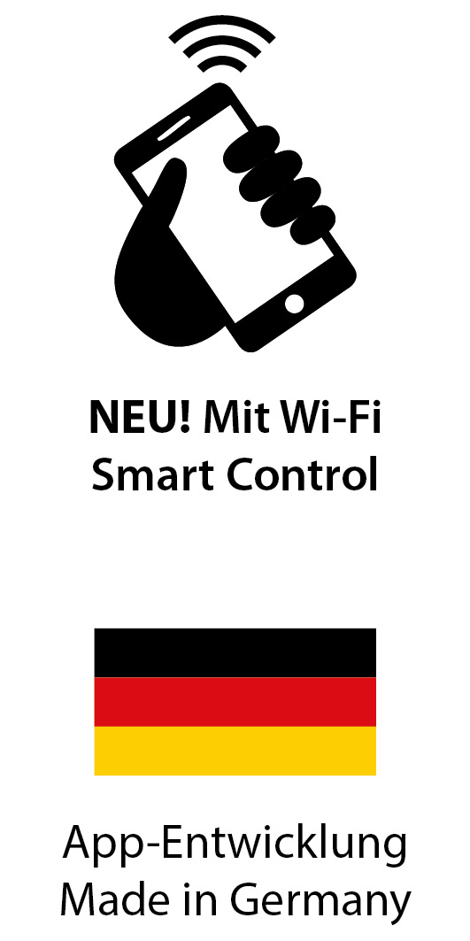 Illustration: Hand hält Smartphone mit WLAN-Signal und deutsche Flagge.