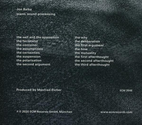 Text auf dunklem Hintergrund: Jon Balke, Klavier, Soundverarbeitung. ECM 2648.