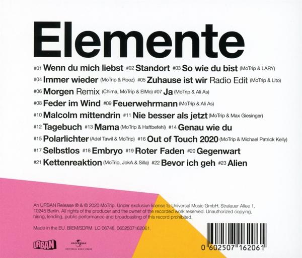 CD-Cover mit pink-gelbem Hintergrund mit einer Liste von Songs. Der Titel ist in Weiß geschrieben.