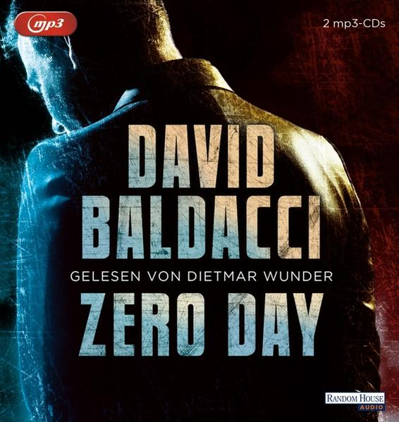 Hörbuchcover, 'Zero Day' von David Baldacci. Zeigt den Rücken eines Mannes und Titeltext.
