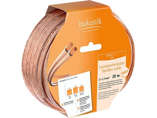 INAKUSTIK 003021020 LS 2x1.5mm2 20m - Câble haut-parleur (Transparent)