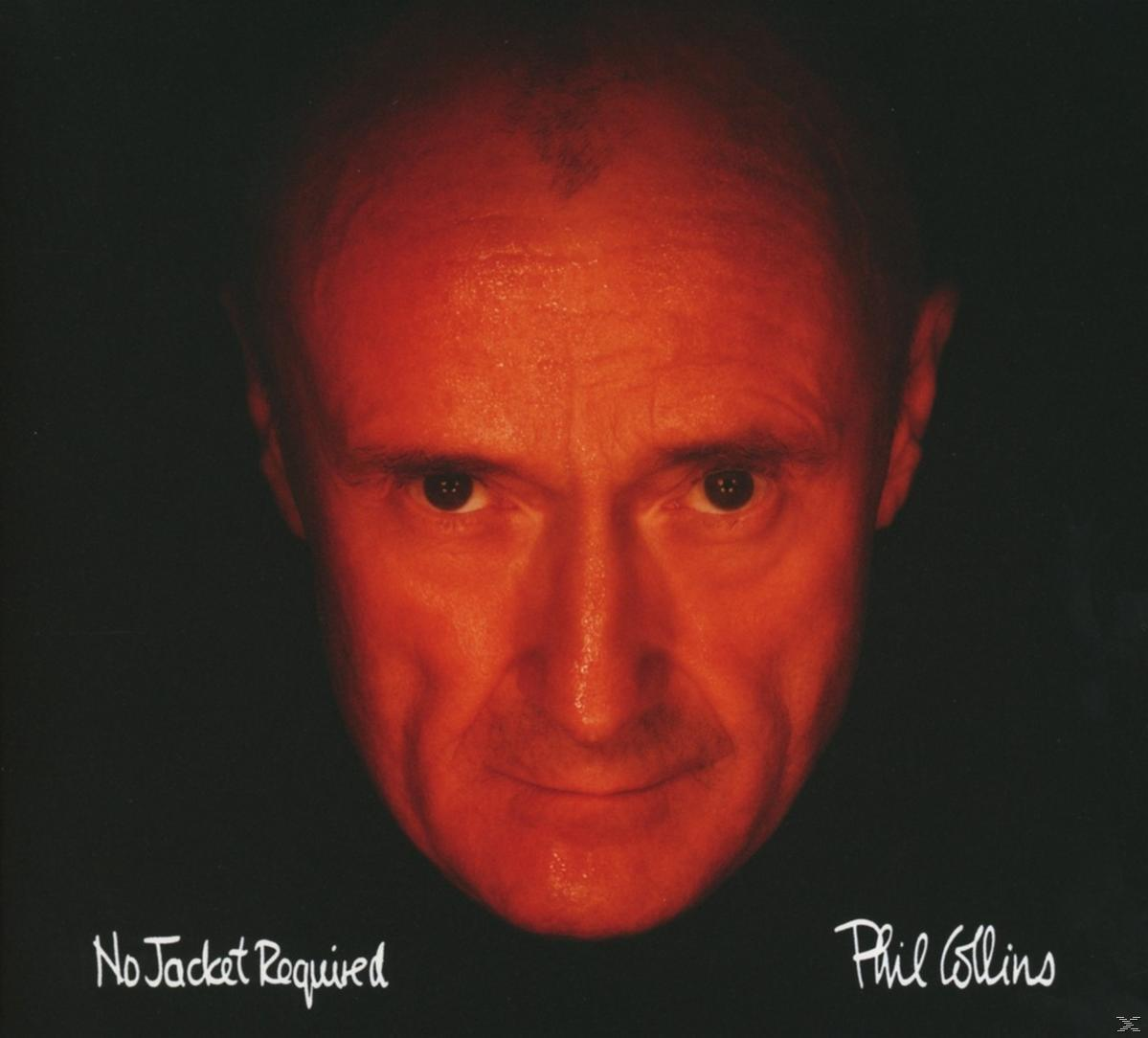 Albumcover von Phil Collins 'No Jacket Required'. Nahaufnahme des Gesichts in rötlichem Ton, schwarzer Hintergrund.