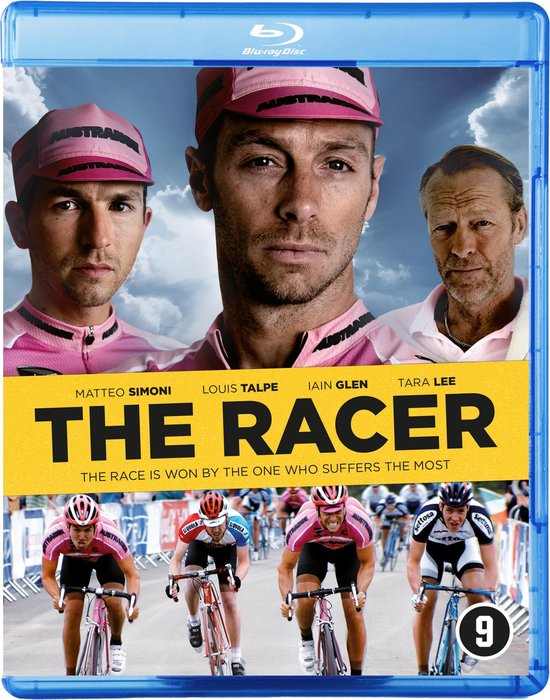 Filmposter: drie wielrenners. Tekst: The Racer.