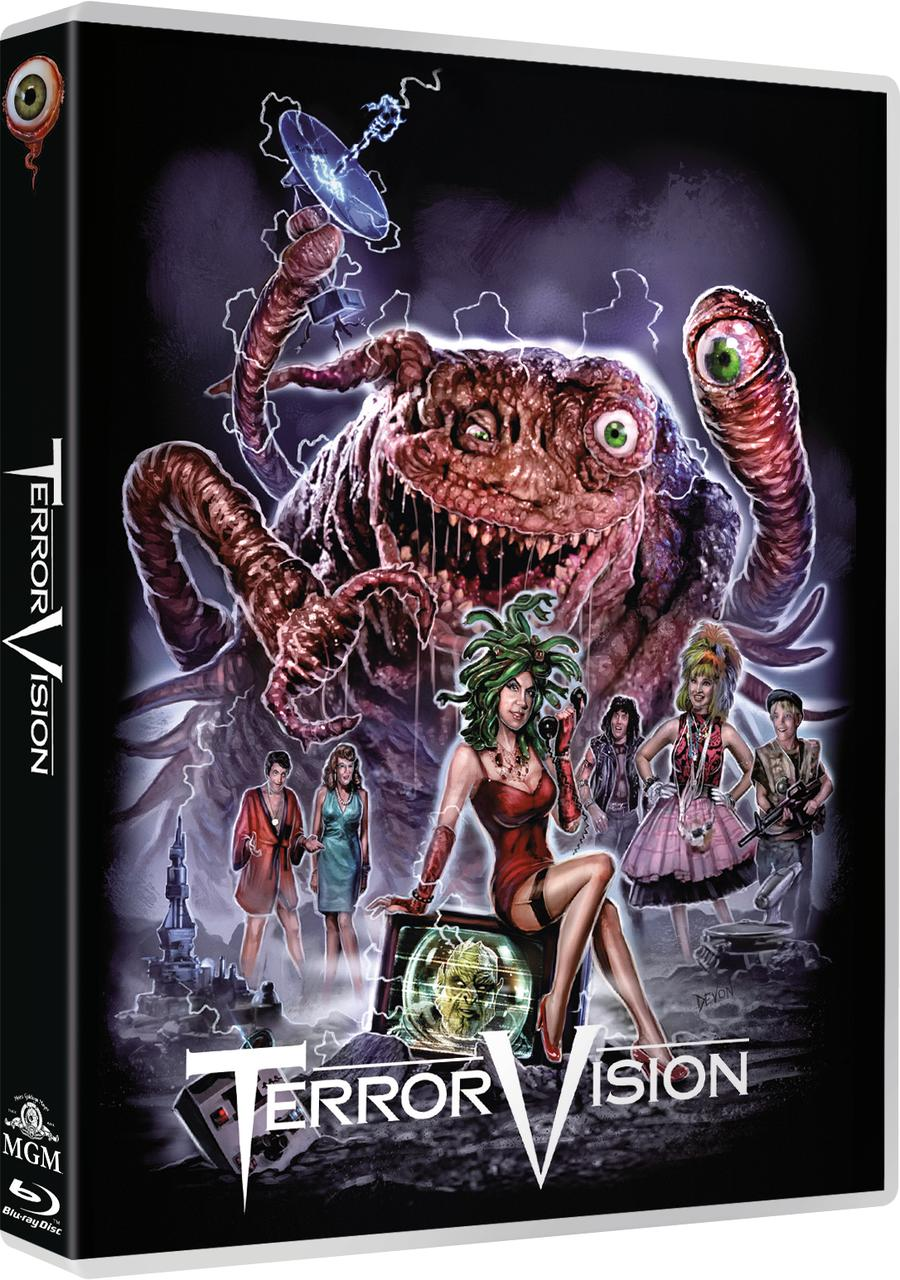 Filmcover. Ein Monster mit Augen, Tentakeln und Menschen im Hintergrund.