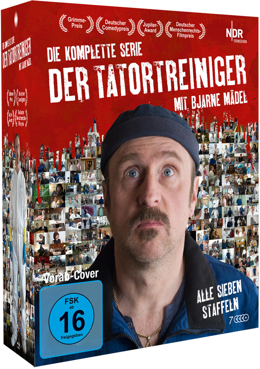 DVD-Box-Art. Gesicht eines Mannes auf einer Collage von Gesichtern. Deutscher Text.