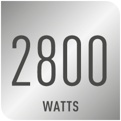 Ein graues Quadrat mit der Zahl "2800" und dem Wort "WATTS" darunter in einfacher Schrift.