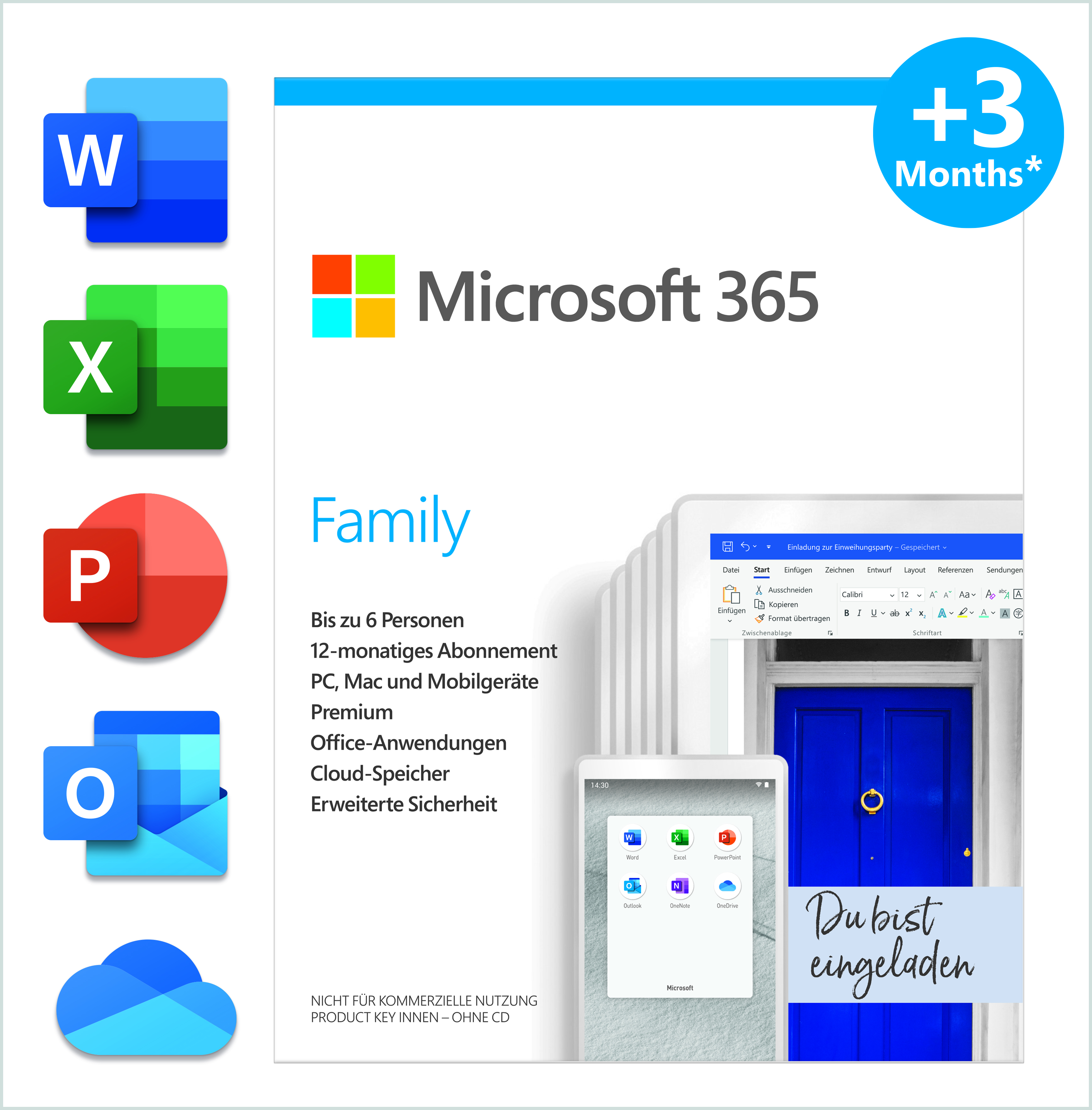 Microsoft 365 Famille GER 12 mois (+3 mois extra si acheté ensemble avec un laptop*)