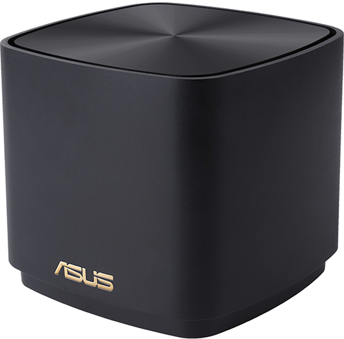 Black ASUS cube-shaped device with the ASUS logo in gold.