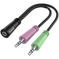Adaptador cable de audio | Hama 00200351, De Jack 3.5 mm 4-pin a 2x Jack de mm 3-pin, Negro
