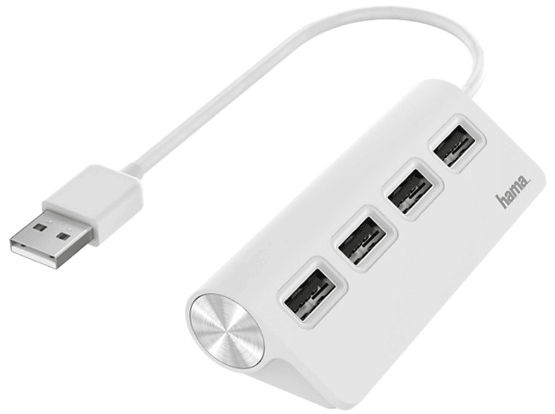Hub - Hama 00200120, USB 2.0, Para portátiles, Plug & Play, 4x Puertos USB, Blanco