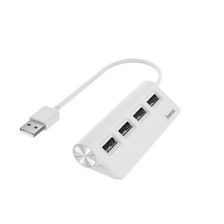 Hub USB/Concentrador - Hama 00200120, USB 2.0, Para portátiles, Plug & Play, 4x Puertos USB, Blanco
