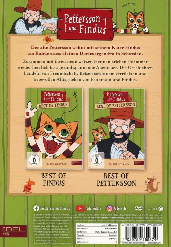 DVD-Cover von Pettersen und Findus mit zwei Covern und Text.