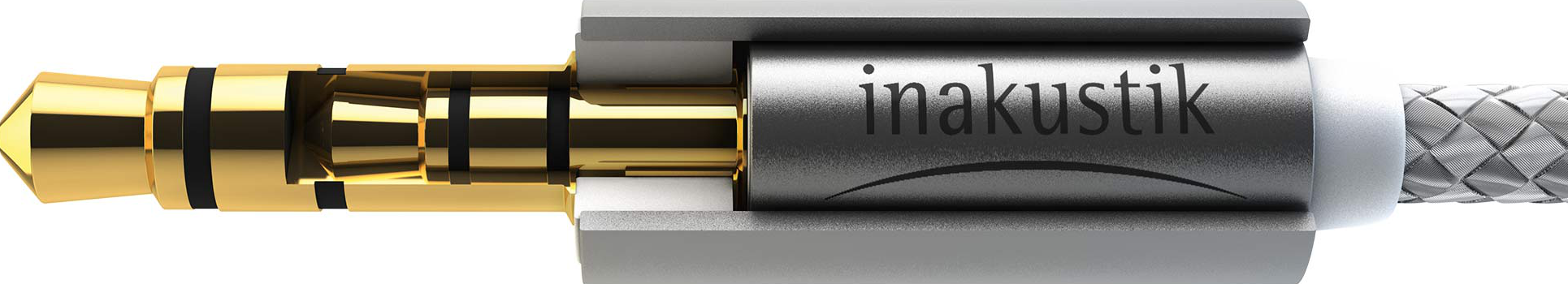 Nahaufnahme eines "inakustik" Audioanschlusses.