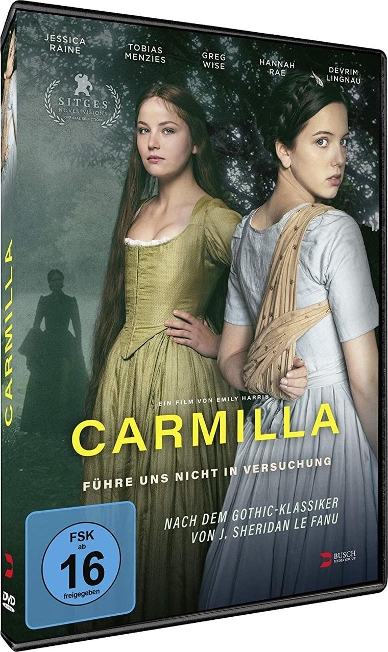 DVD-Cover für den Film 'Carmilla' mit zwei Frauen in historischer Kleidung.