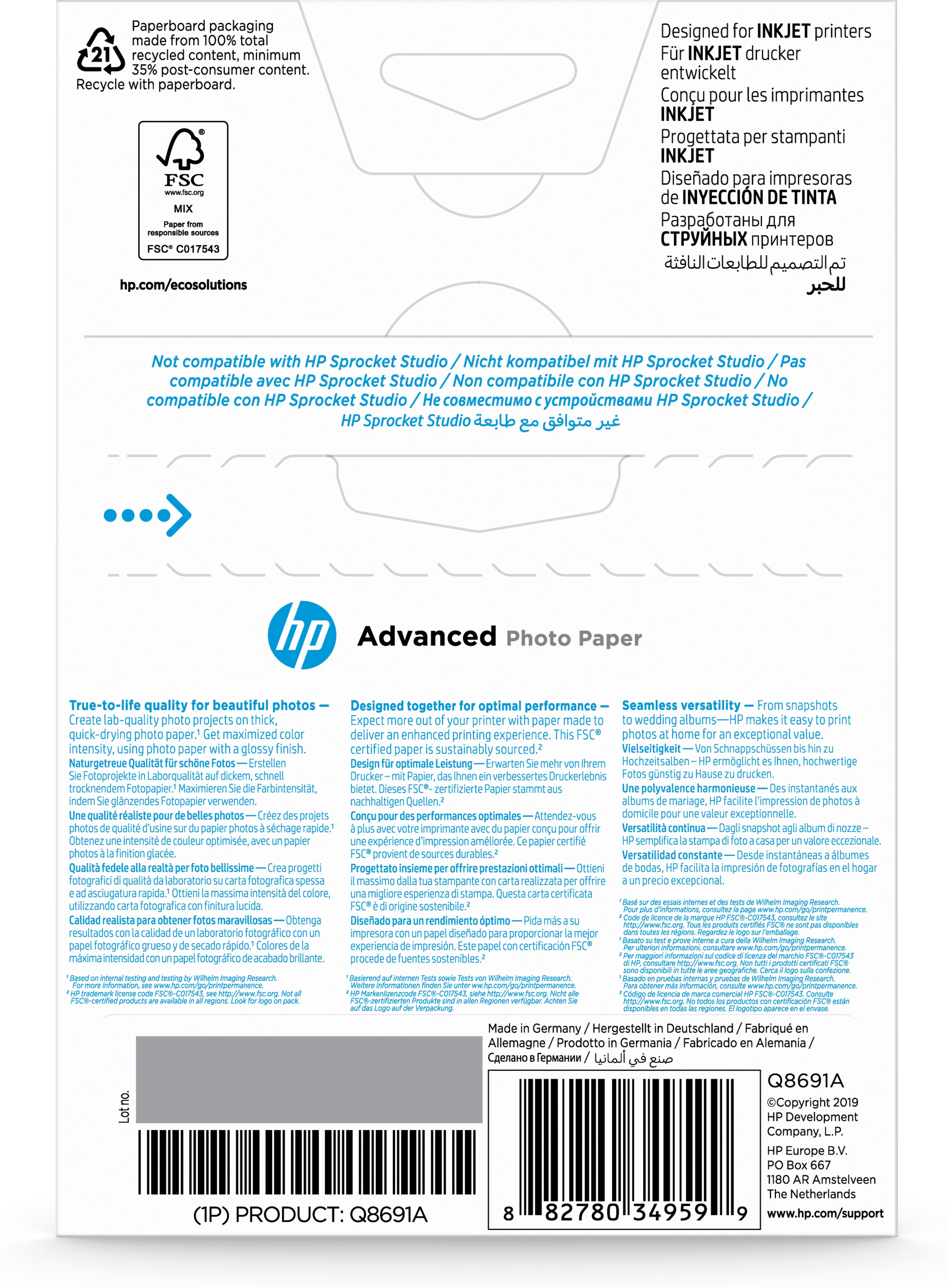 HP Q 150 Fotopapier x 150 x Format im 100 glänzend, 8691 A 100 mm mm Blatt randlos 25x