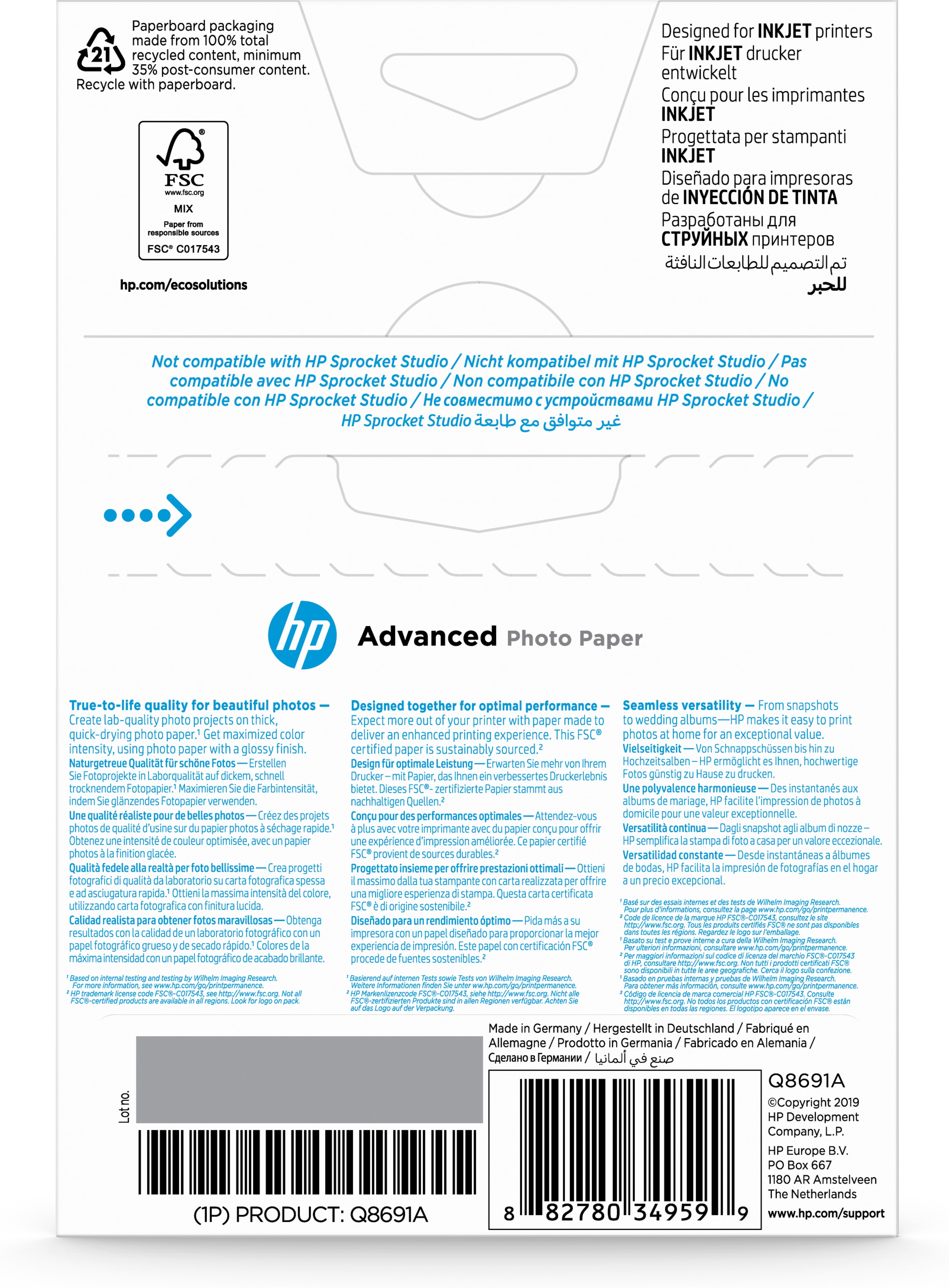 HEWLETT PACKARD Q 8691 A-GLOSSY-PHOTO-PAPER