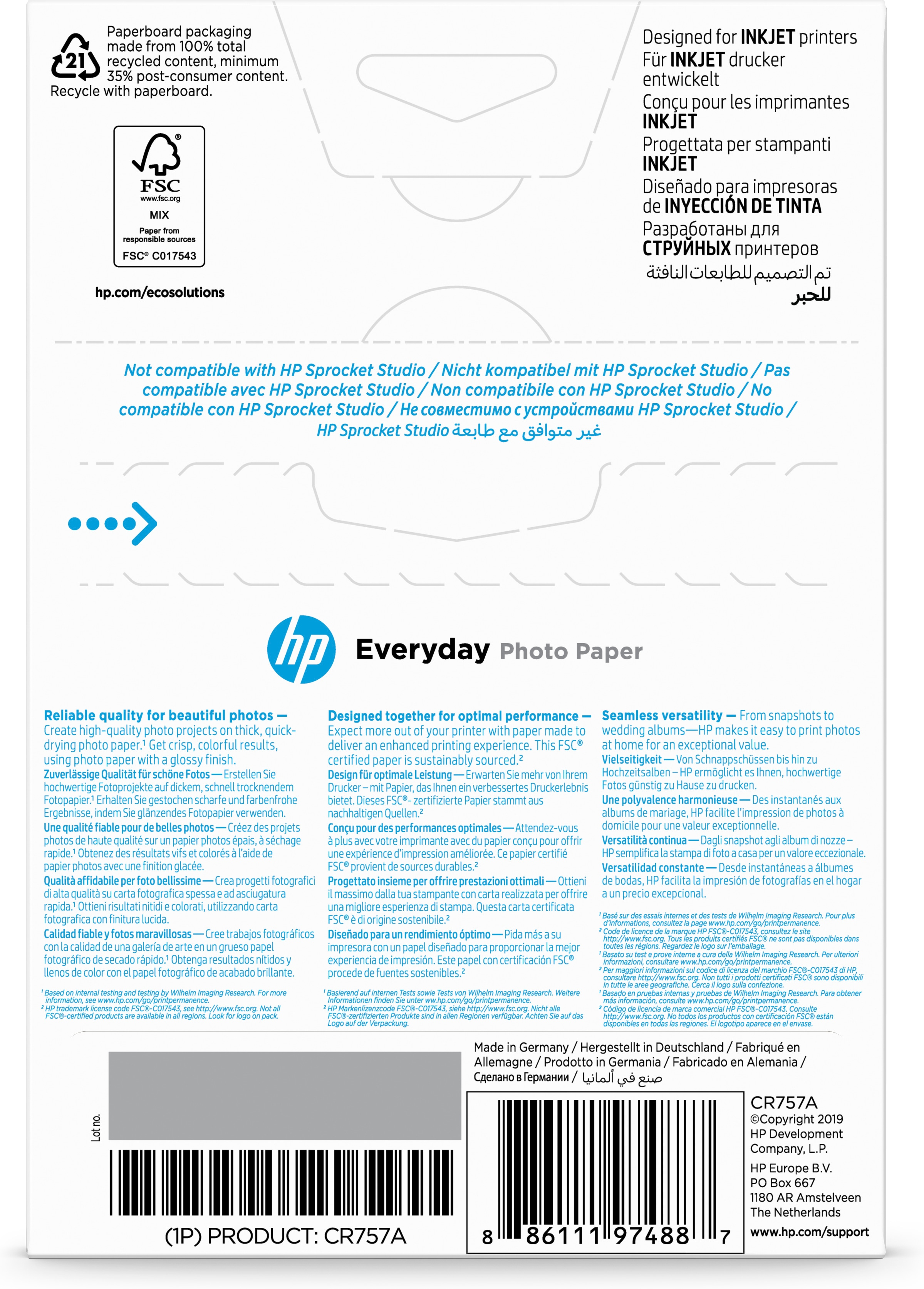 Papel fotográfico - HEWLETT PACKARD CR757A PAPEREVERYDAYGLOSSYPHOTO1001