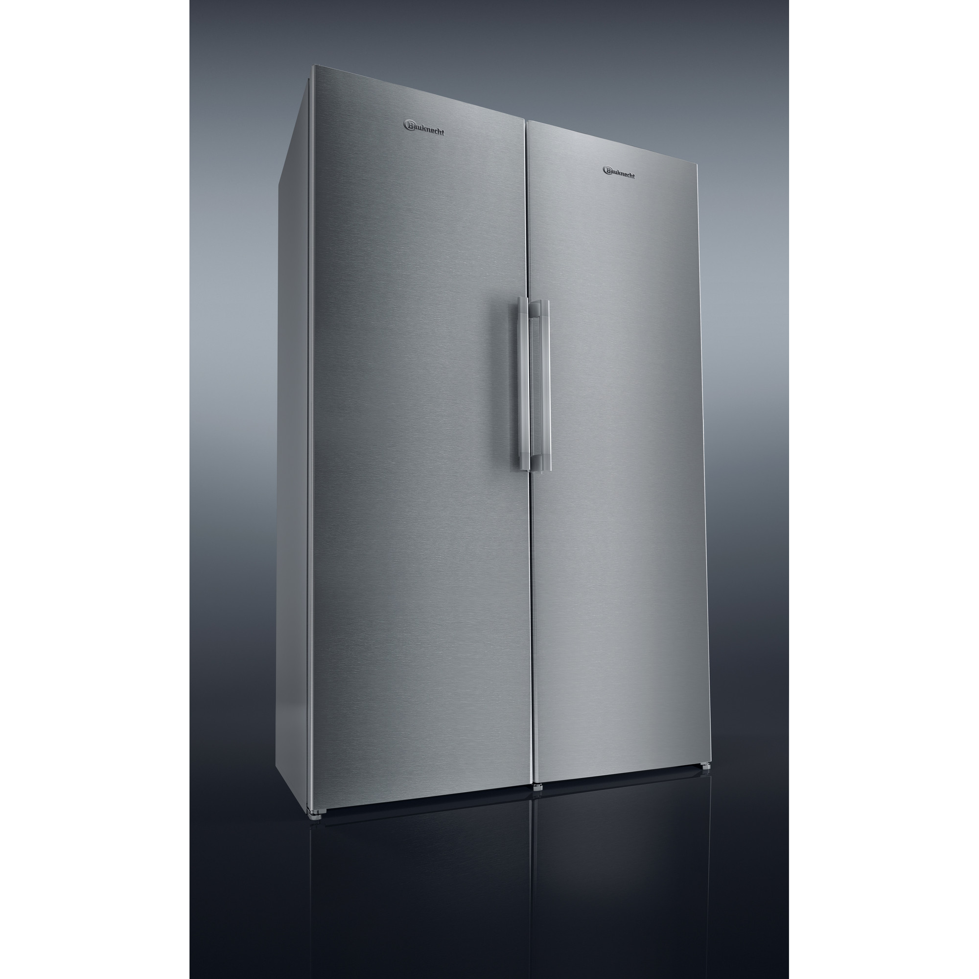 Edelstahl-Side-by-Side-Kühlschrank mit zwei Türen.