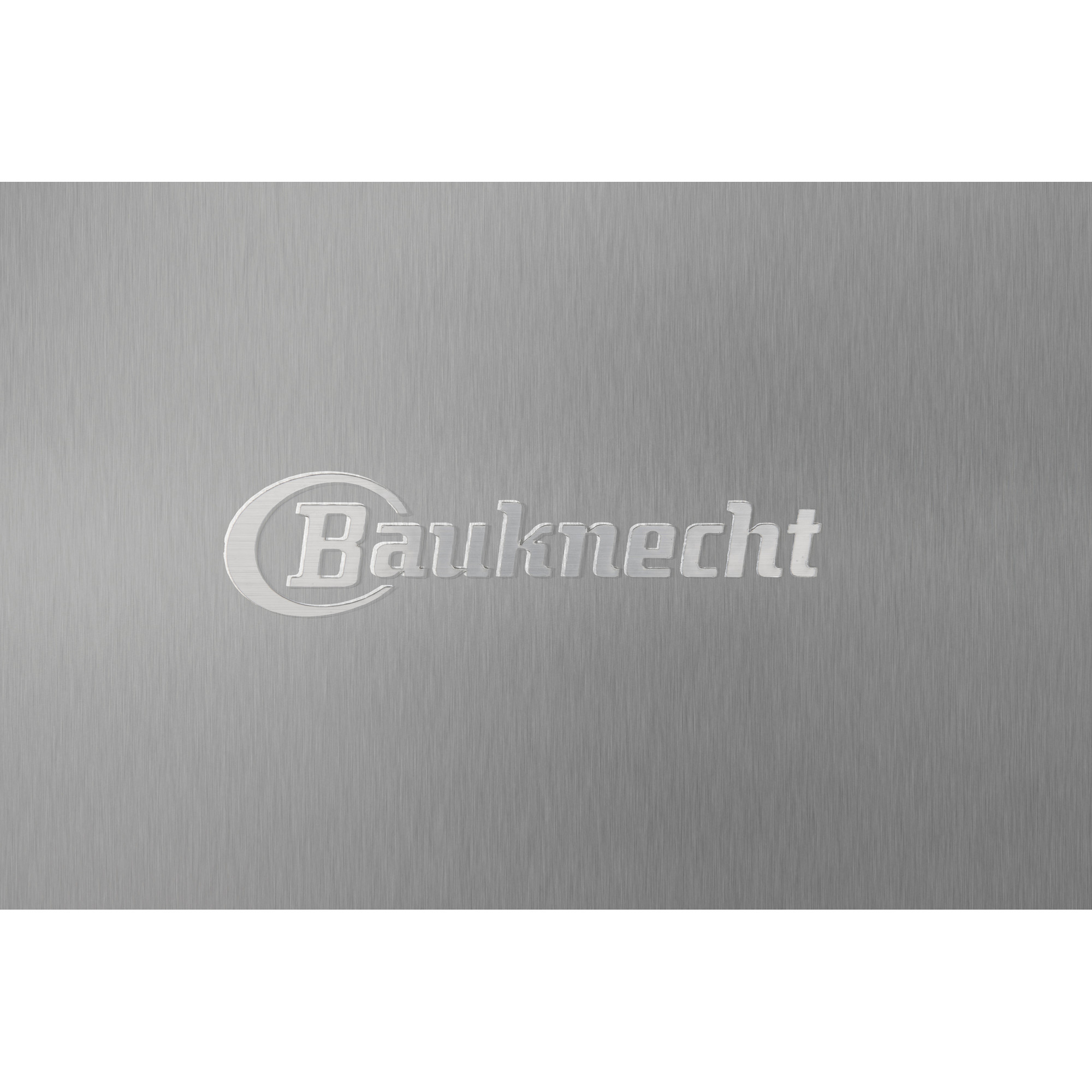 Rückseite, Bauknecht Logo auf silberner, gebürsteter Metalloberfläche.
