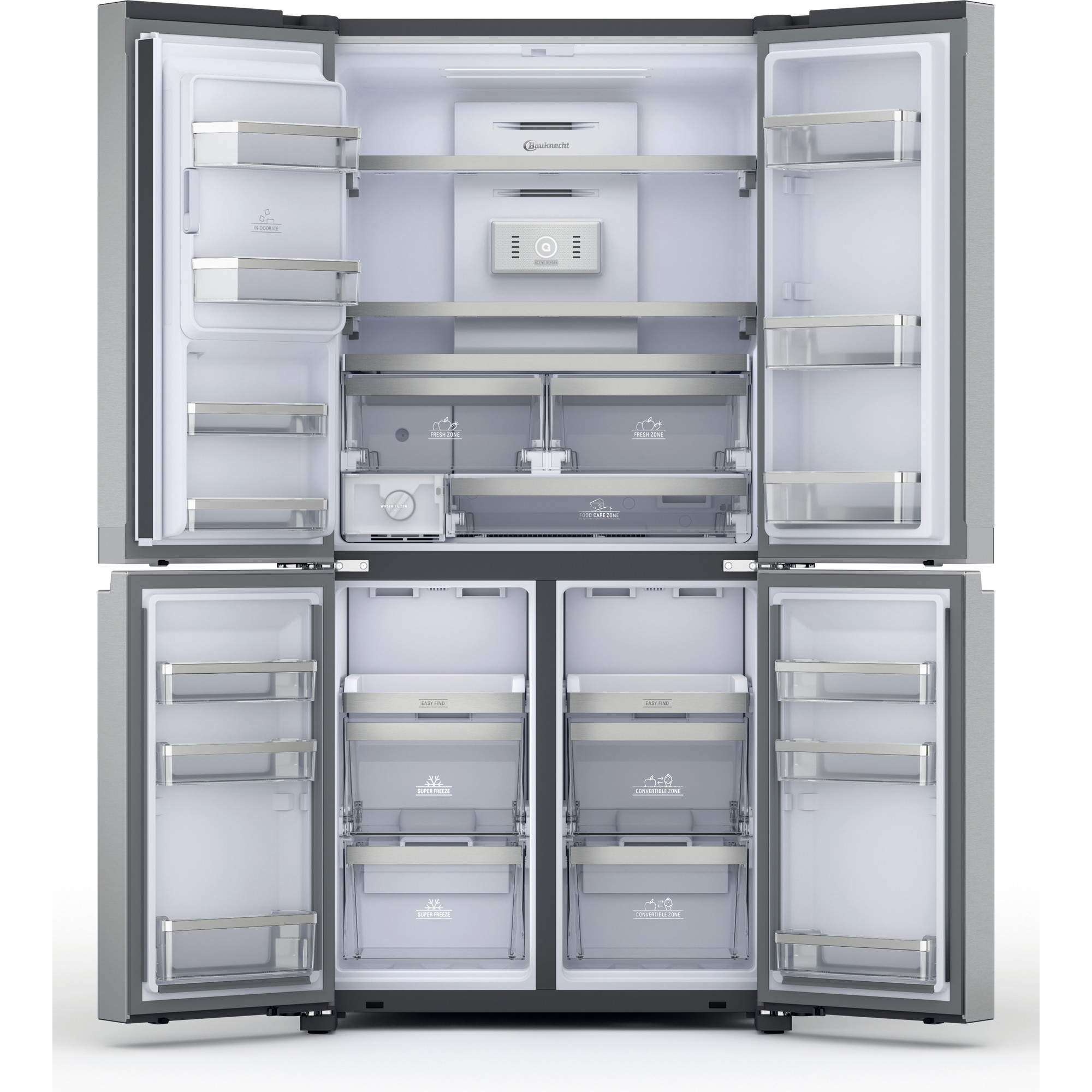 BAUKNECHT BQ9I MO1L Kühlgefrierkombination French Door (592 l, F, 1876 mm hoch, Edelstahloptik)