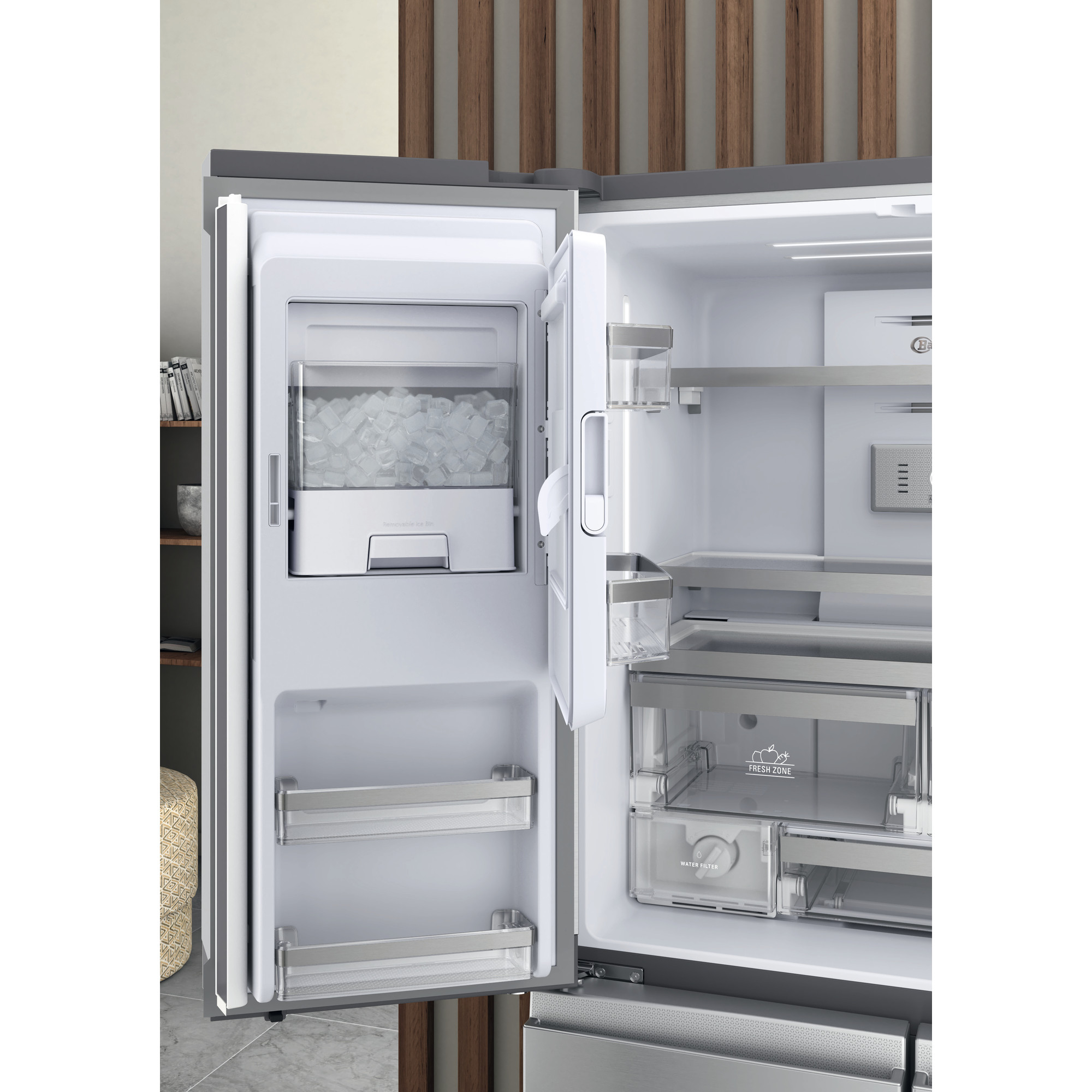 BAUKNECHT BQ9I MO1L Kühlgefrierkombination French Door (592 l, F, 1876 mm hoch, Edelstahloptik)