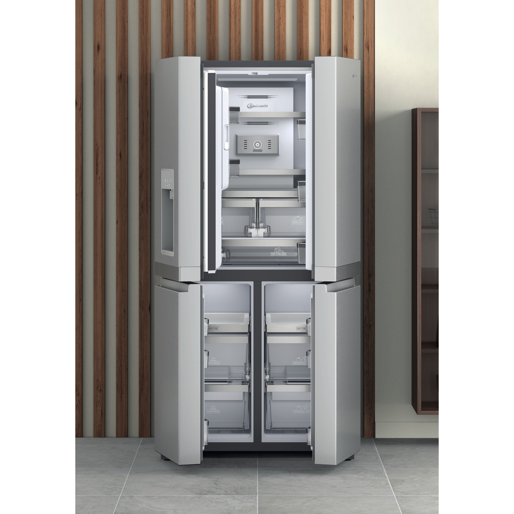 BAUKNECHT BQ9I MO1L Kühlgefrierkombination French Door (592 l, F, 1876 mm hoch, Edelstahloptik)