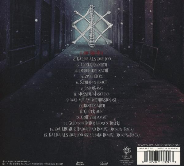 CD-Cover eines Musikalbums mit Skelett-Design und Songtiteln.