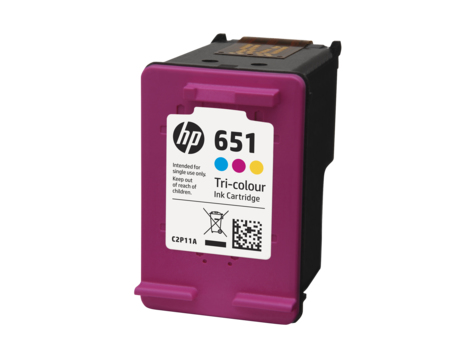 HP'den üç renkli bir mürekkep kartuşu, macenta, sarı ve camgöbeği mürekkep renkleriyle.