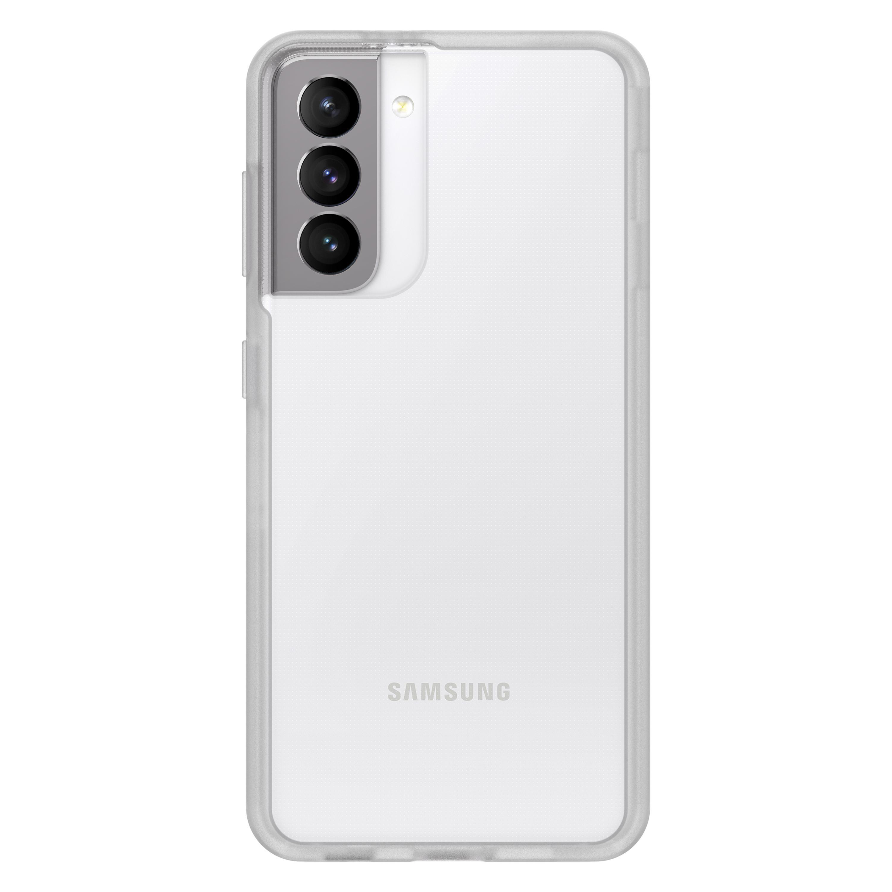 Ein weißes Samsung-Telefon mit drei Kameras.