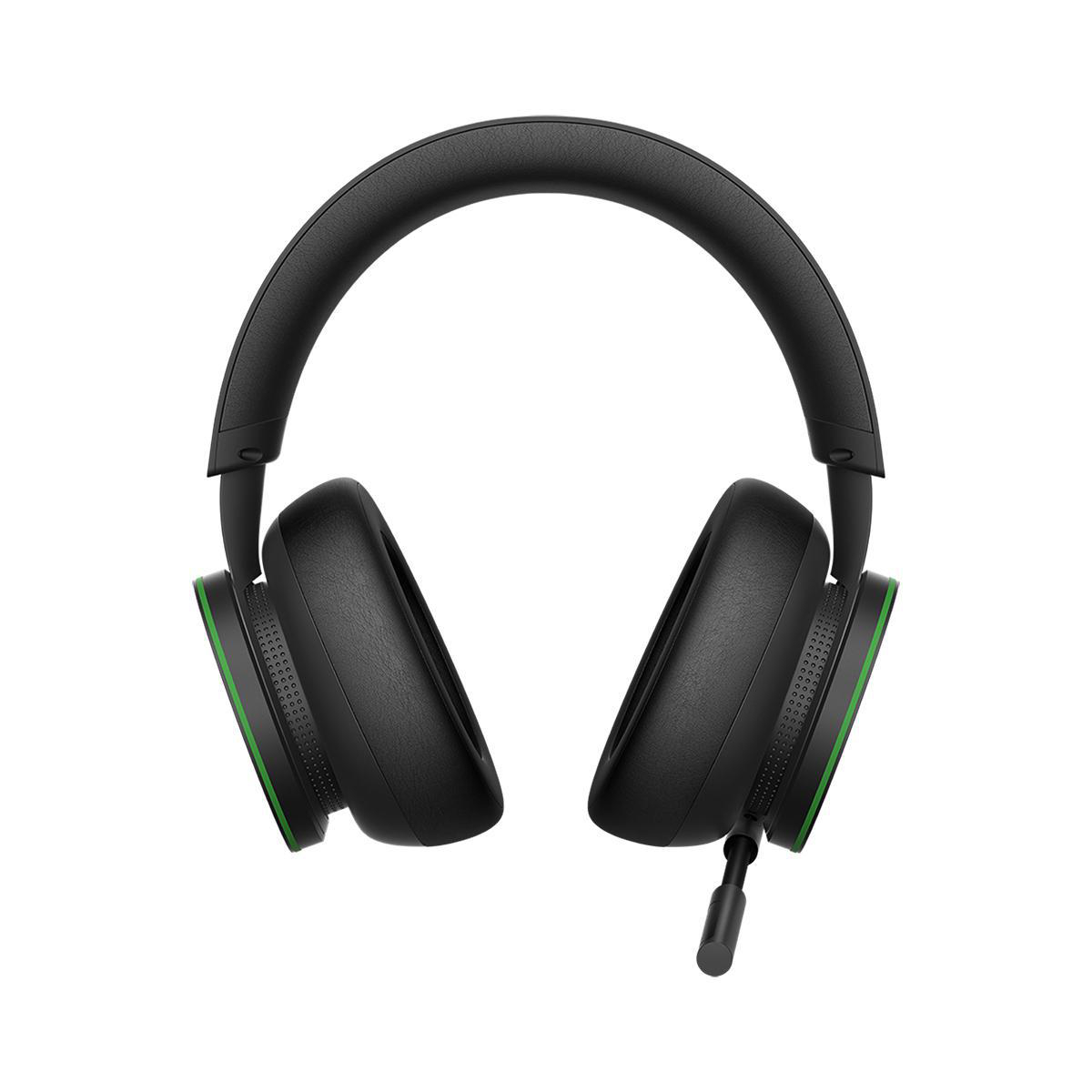 Schwarzes Gaming-Headset mit grünen Akzenten. Das Mikrofon ist ausgezogen.