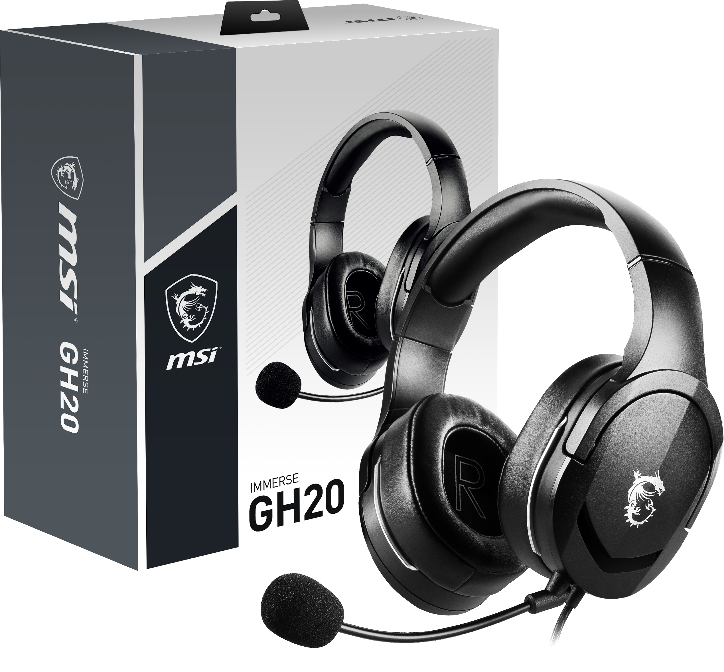 MSI Immerse GH20 Gaming Headset (kabelgebunden, 40 mm Neodym Driver, 20 Hz - 20 Khz, 3,5 mm Klinkenstecker,  schwarz, 245 Gramm, kein RGB)
