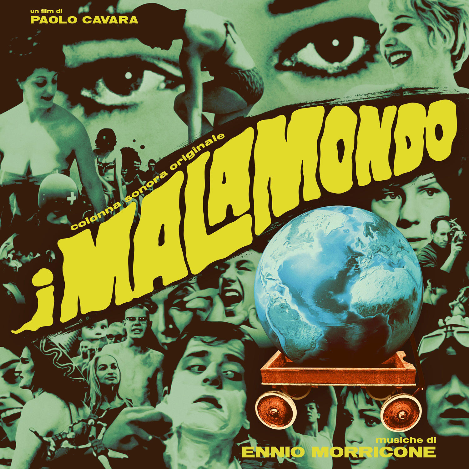 Affiche de film avec de nombreux visages. Le titre est en jaune et le fond est un collage de visages.