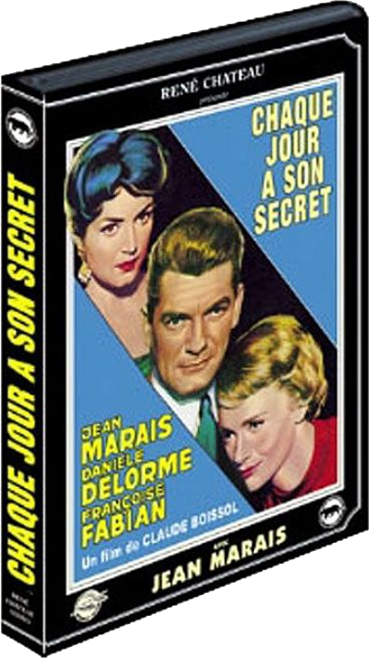Couverture de film avec les visages de trois personnes et le titre, Chaque jour a son secret.