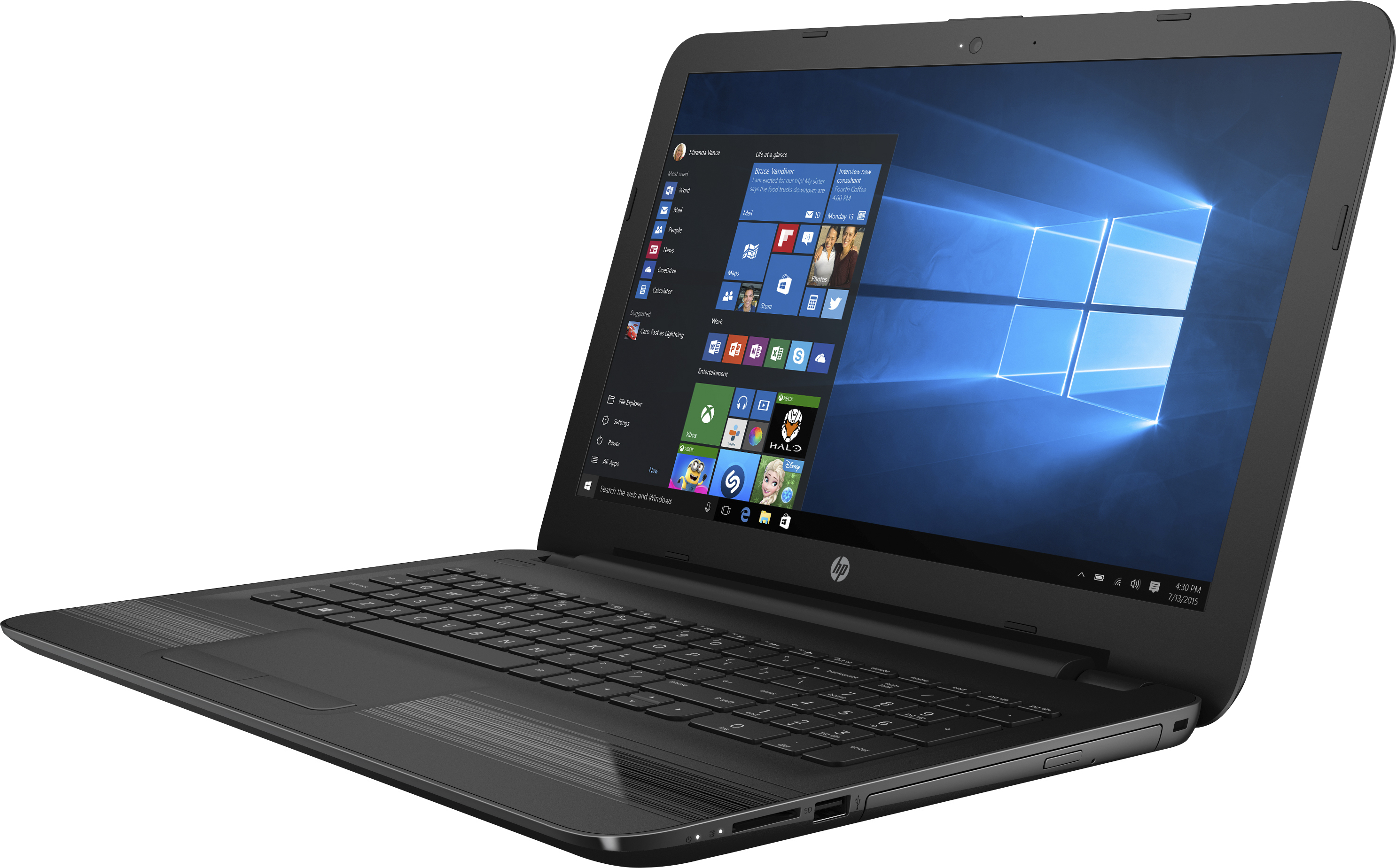Schwarzer Laptop, geöffnet, zeigt einen Bildschirm mit Windows-Oberfläche.
