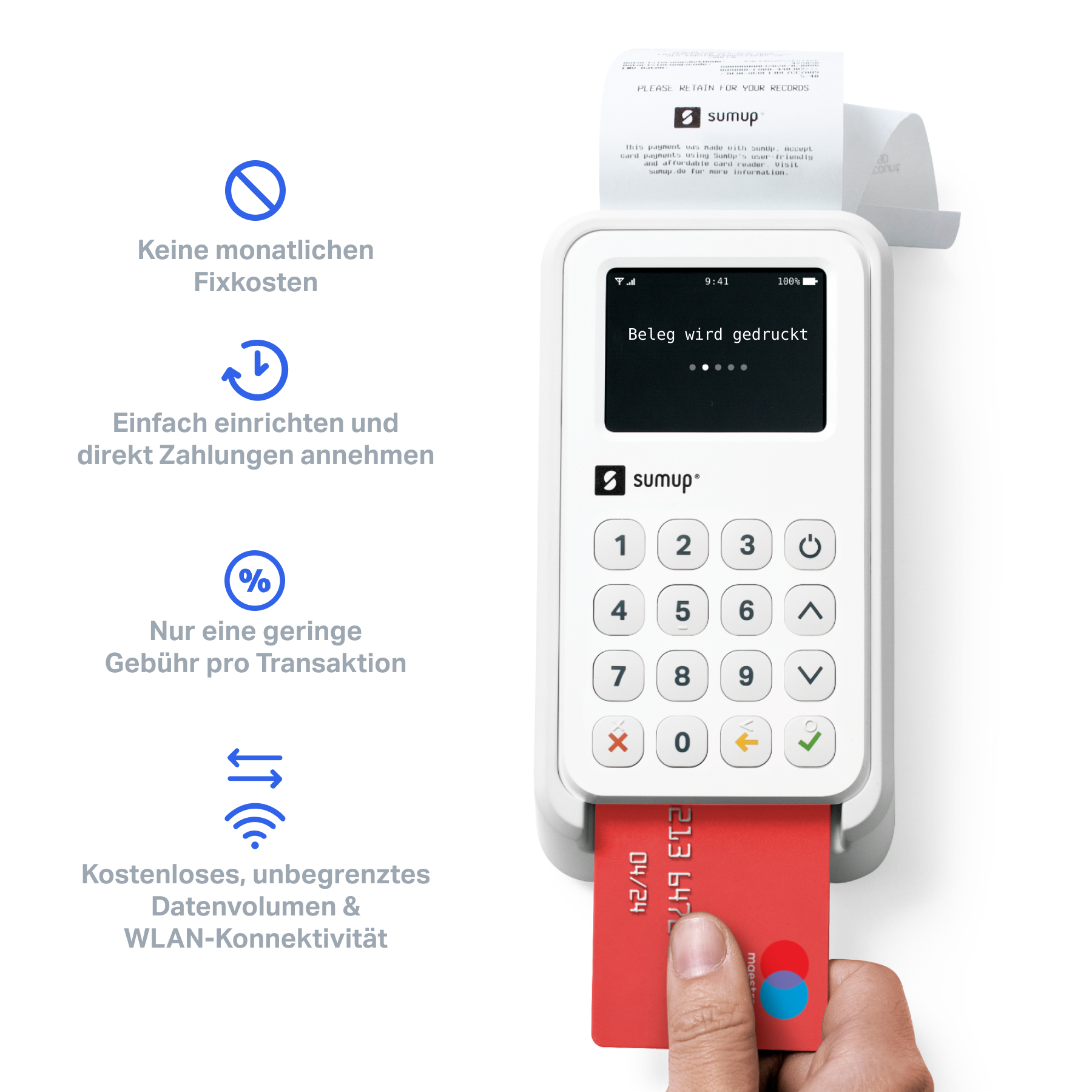Ein weißes Point-of-Sale-Gerät mit einer Kreditkarte.