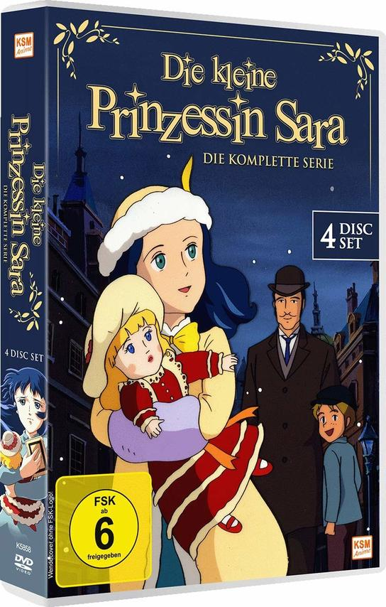DVD-Cover: Anime-Kunst mit dem Titel 'Die kleine Prinzessin Sara'. Eine Frau und ein Mädchen im Zentrum.