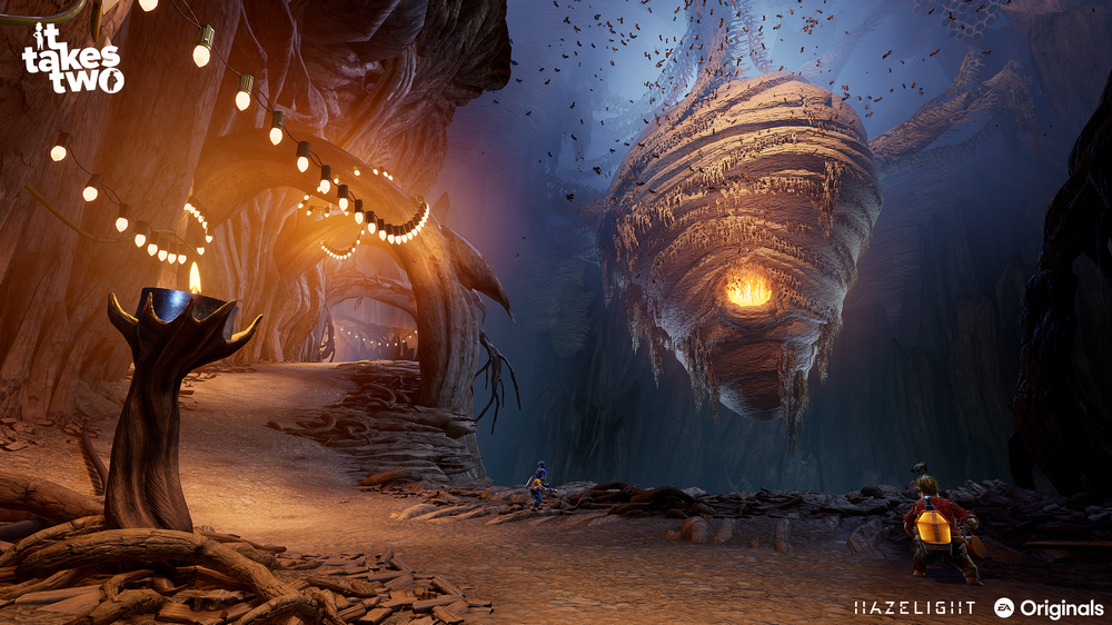 Una escena de juego con fantasía y dos personajes.