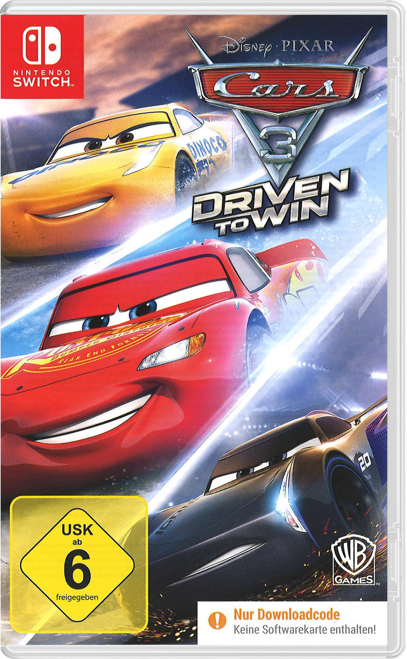 Nintendo Switch Spielhülle: 'Cars 3: Driven to Win' mit Autocharakteren auf dem Cover.
