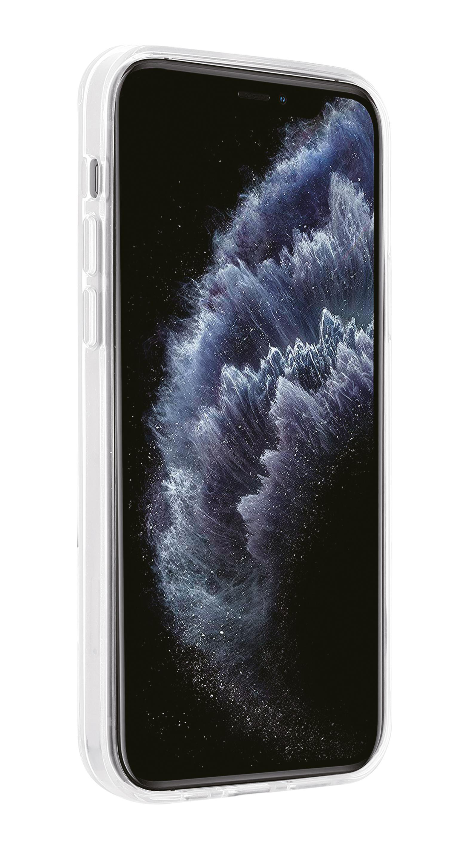 Transparente iPhone-Hülle mit einem Telefon darin, zeigt den Bildschirm.
