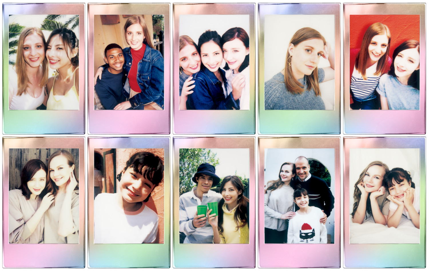 Dix photos polaroid avec des gens.