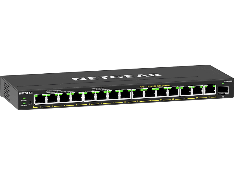 NETGEAR Switch GS316EP, 15x PoE+ mit 180W, 1x SFP, Managed, Schwarz — Foto 5 von 5