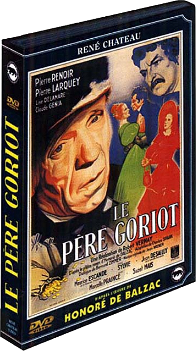 DVD-hoes van de film 'Le Père Goriot'. Toont het gezicht van een man en acteurs.